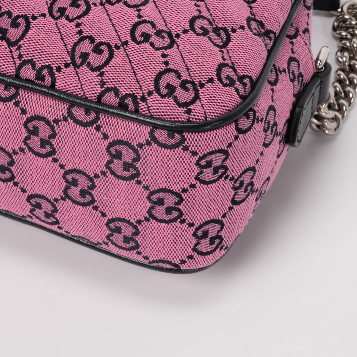 Gucci Pink & Navy GG Canvas Small Marmont Bag