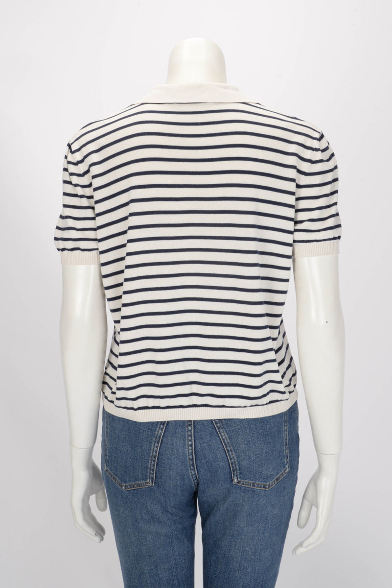 Dior Navy & Ecru Striped J'adior Polo Top FR 44