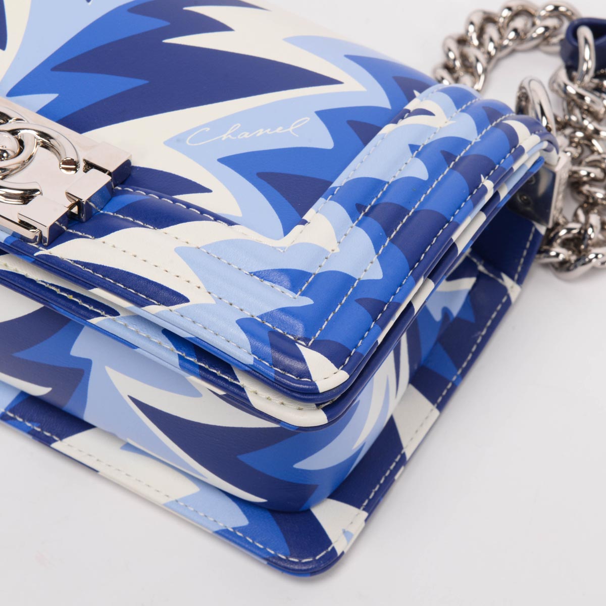 Chanel Blue Printed Calfskin Small Boy Bag