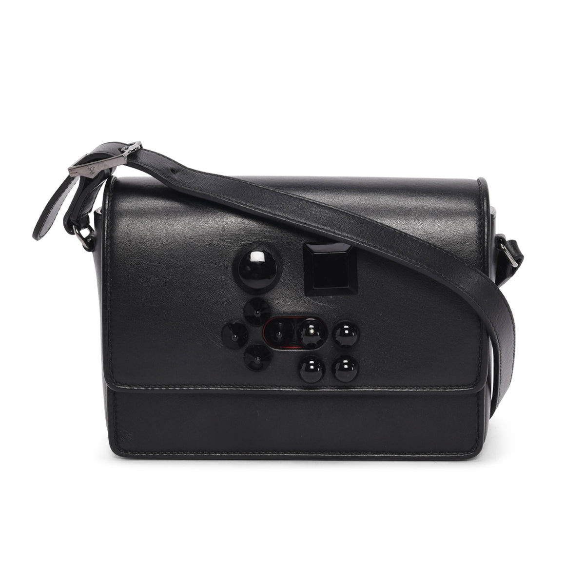 Christian Louboutin Black Calfskin Studded Carasky Cross Body Bag