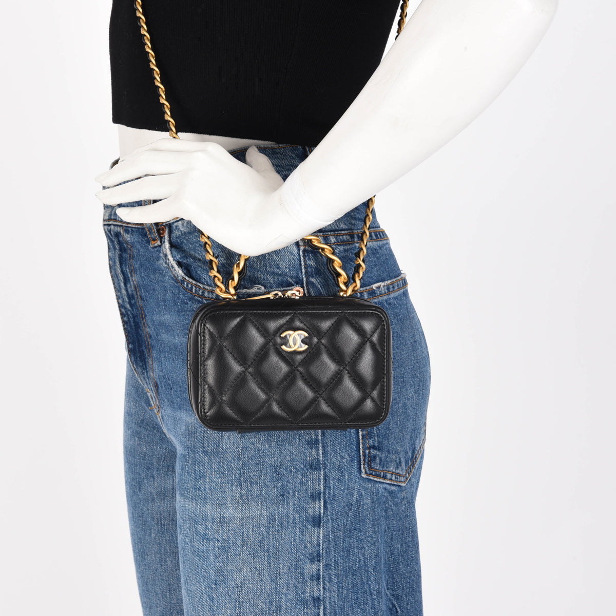 Chanel Black Quilted Lambskin Chain Handle Vanity Bag