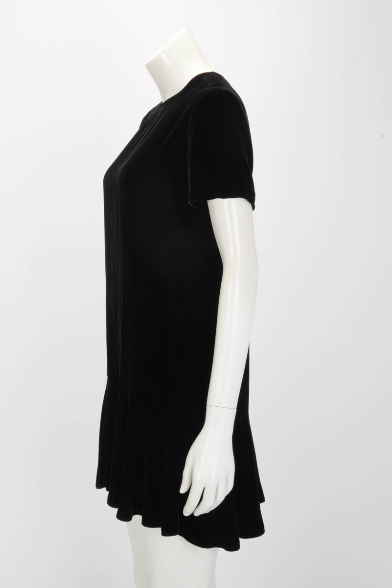 Saint Laurent Black Velvet Short Sleeve Mini Dress FR 38
