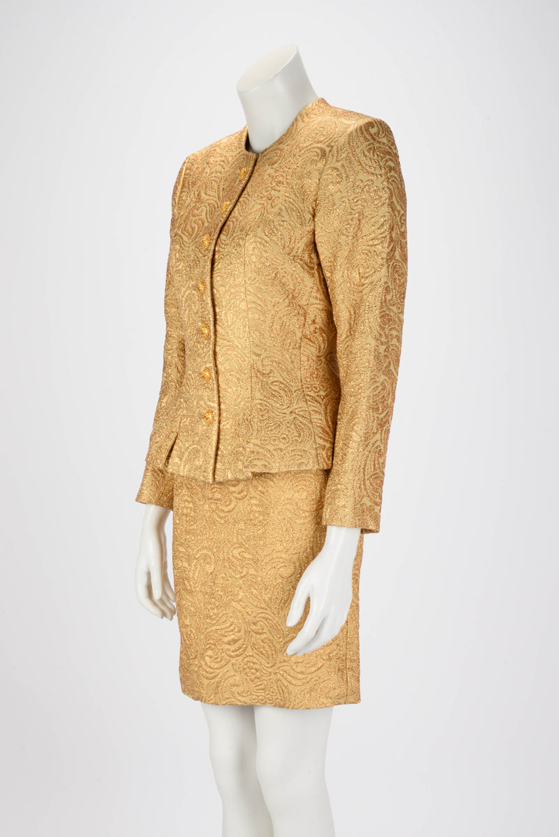 Yves Saint Laurent Gold Jacquard Brocade Skirt Suit