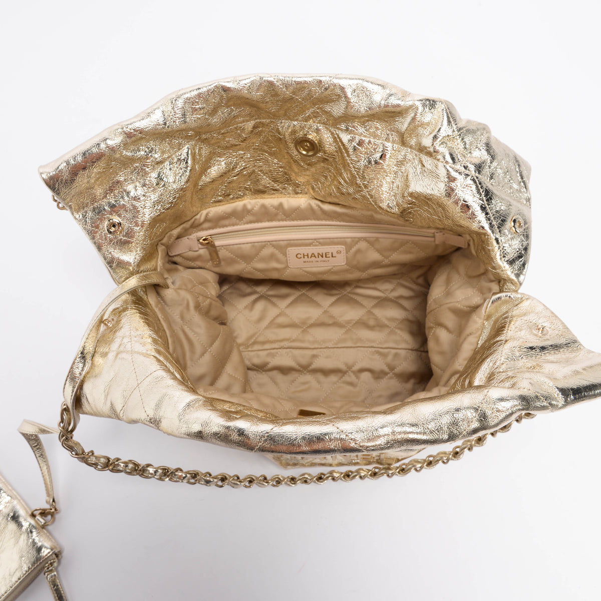 Chanel Light Gold Metallic Crumpled Calfskin Small 22 Bag