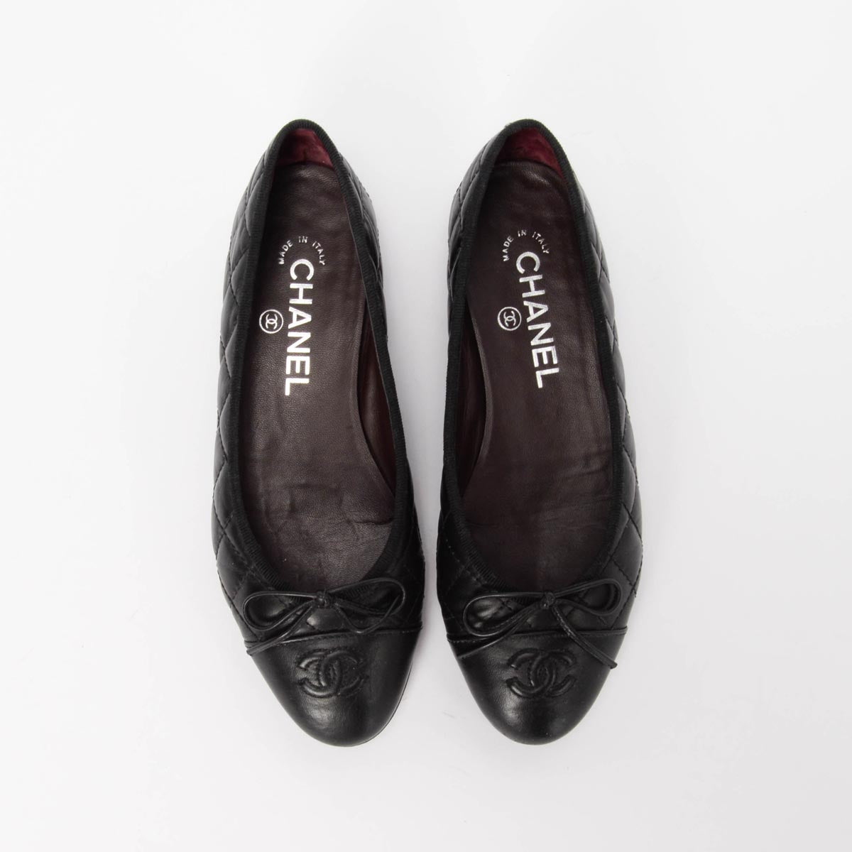 Chanel Black Aged Calfskin CC Ballet Flats 36