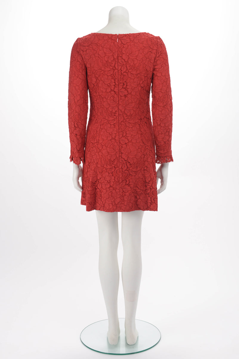 Saint Laurent Red Lace Sequin Bow Dress FR 36