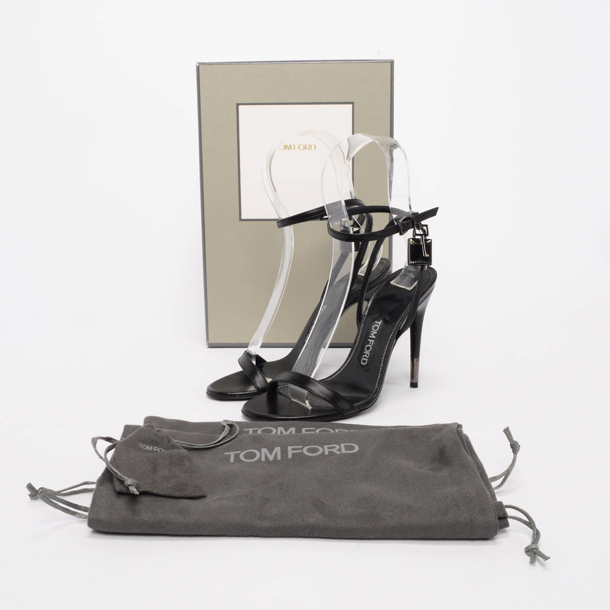 Tom Ford Black Nappa Padlock Sandals 35.5