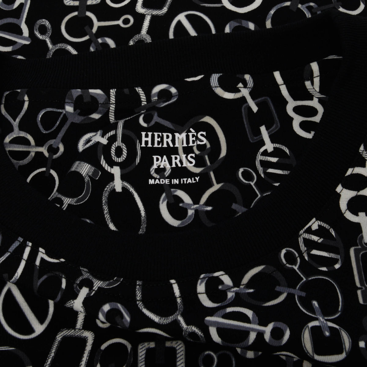 Hermes Black & White Cotton Do Re Boucles T-Shirt FR 38