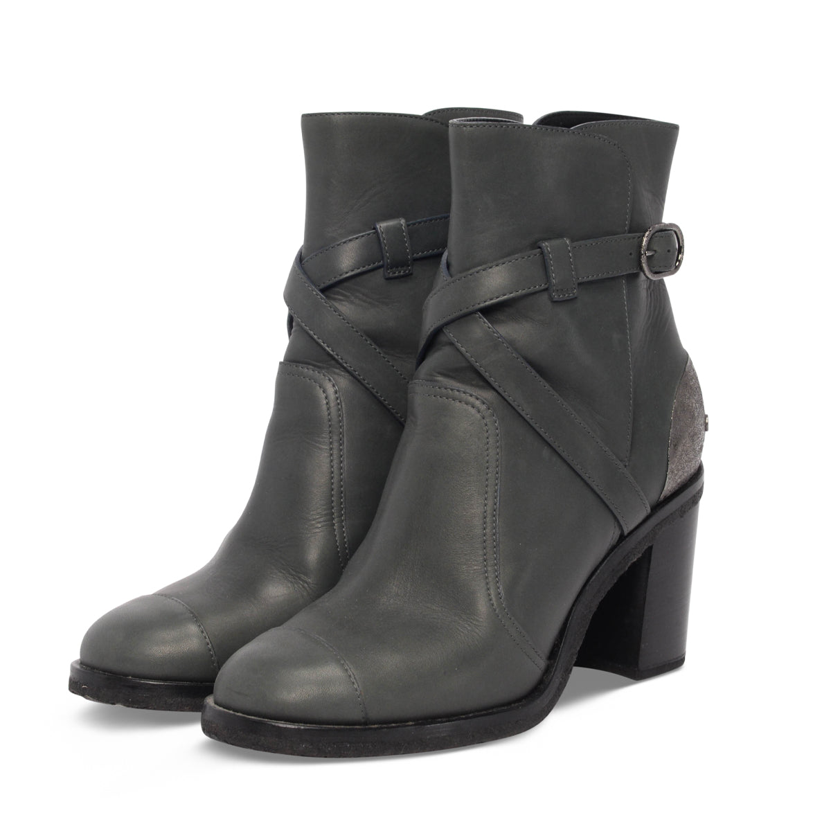 Chanel Army Green Lambskin Biker Ankle Boots 38