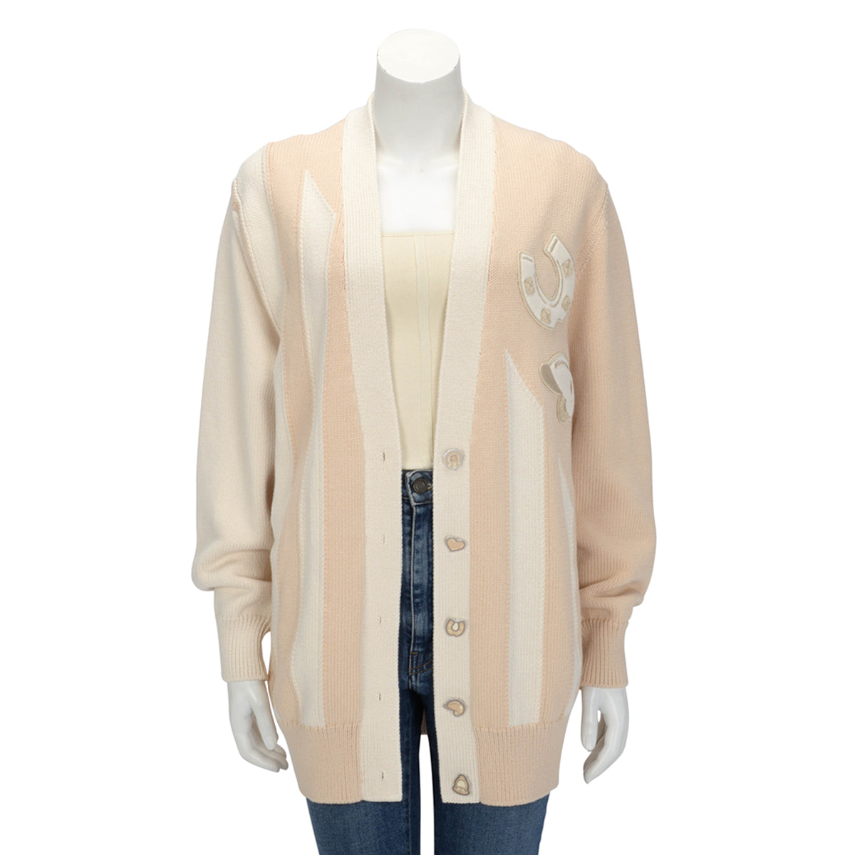 Hermes Blanc Nature Knit Candy Libris Cardigan FR 36