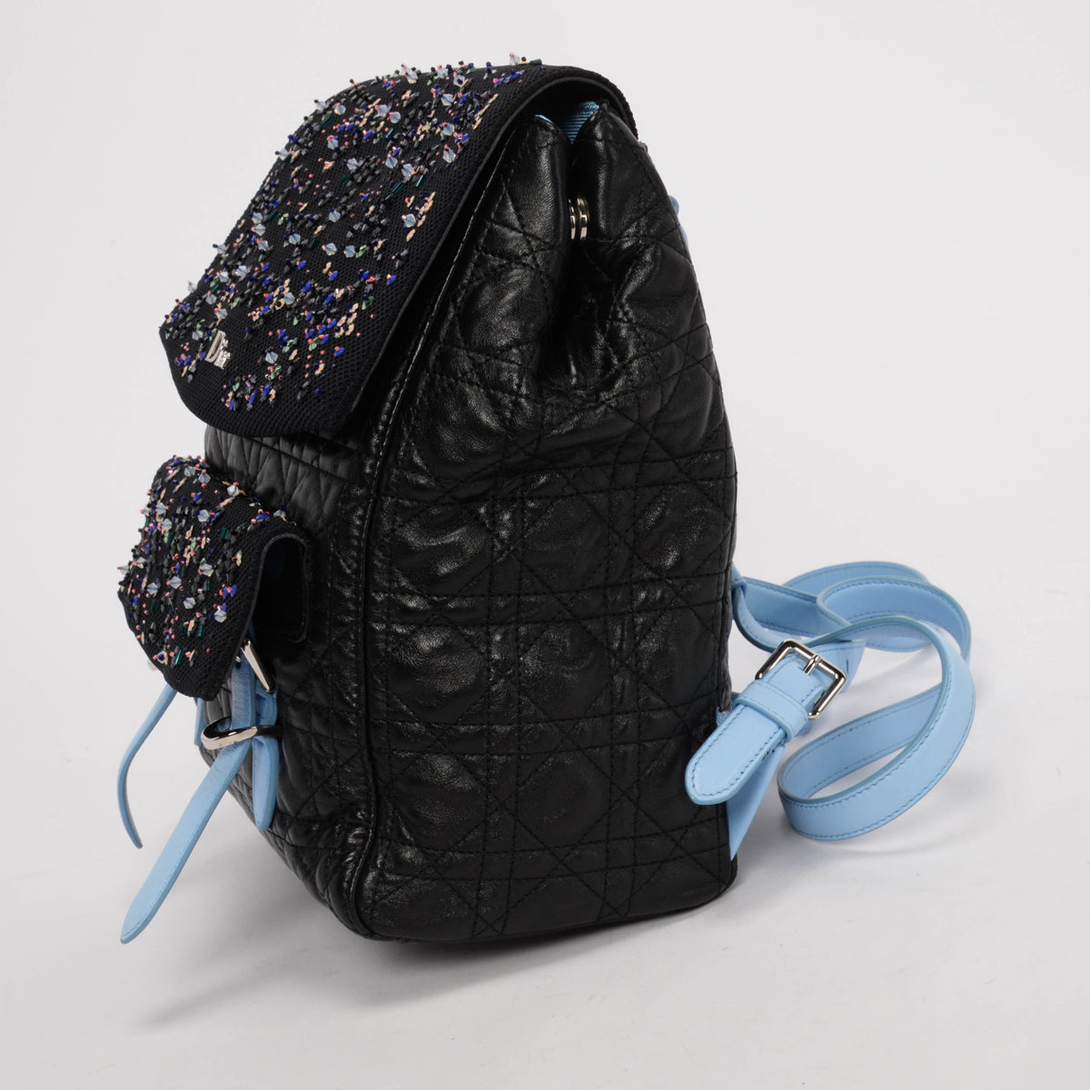 Dior Black Cannage Lambskin Embellished Stardust Small Backpack
