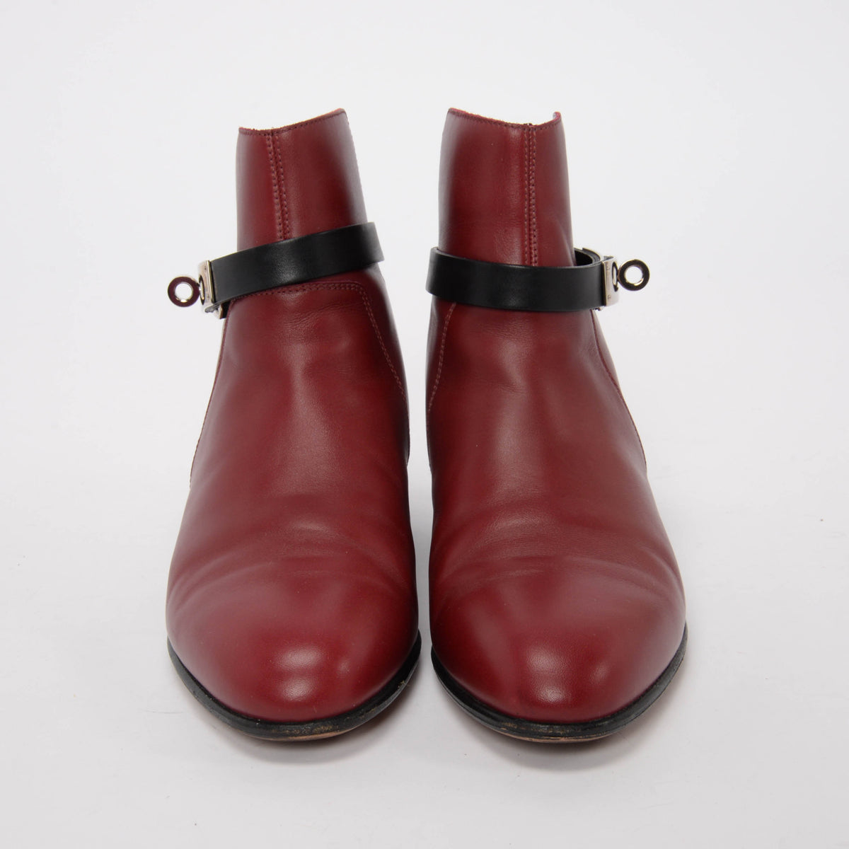 Hermes Carmin & Noir Calfskin Neo Ankle Boots 36