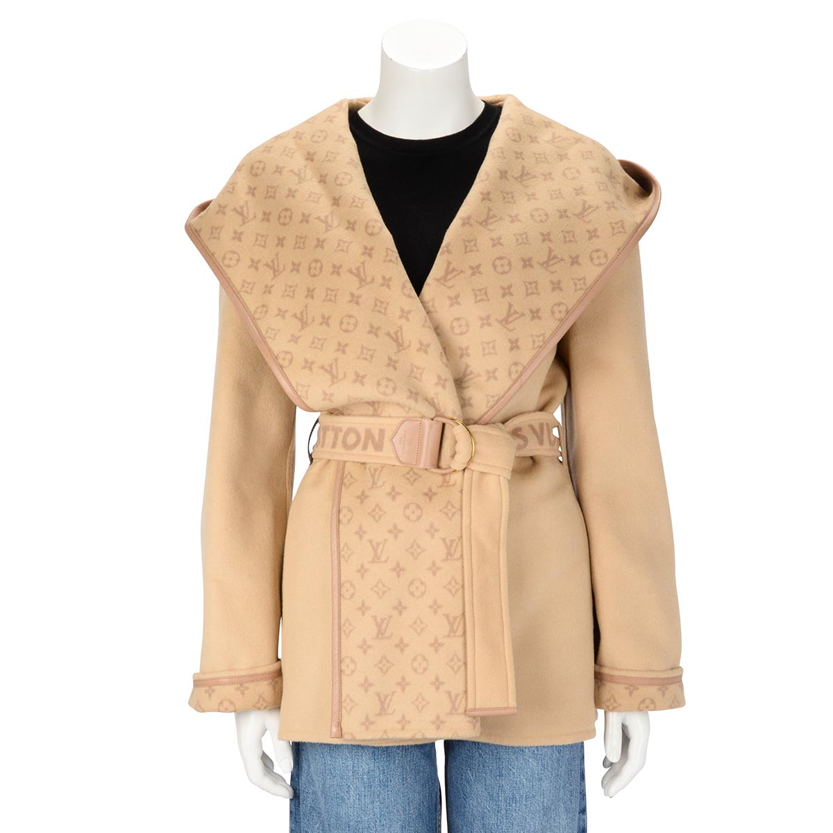 Louis Vuitton Beige Wool Double Face Short Wrap Coat FR 42