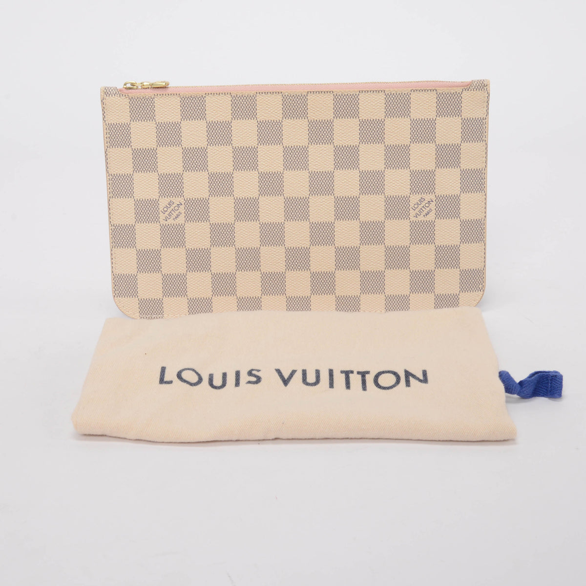 Louis Vuitton Rose Ballerine Damier Azur Neverfull Pouch