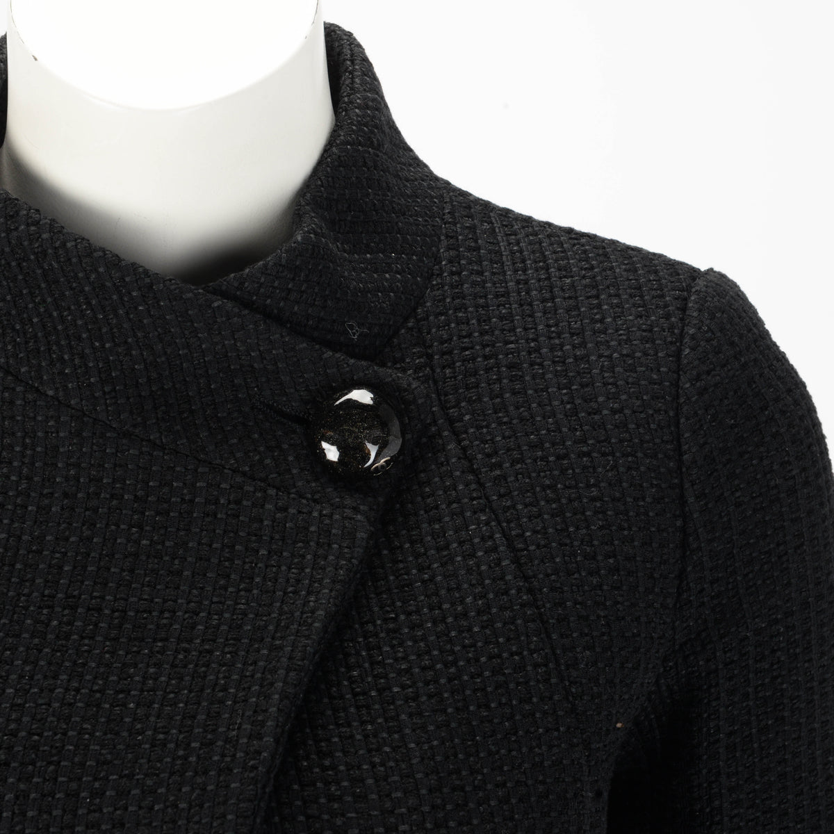 Chanel Black Cotton Tweed Wrap Front Jacket FR 34