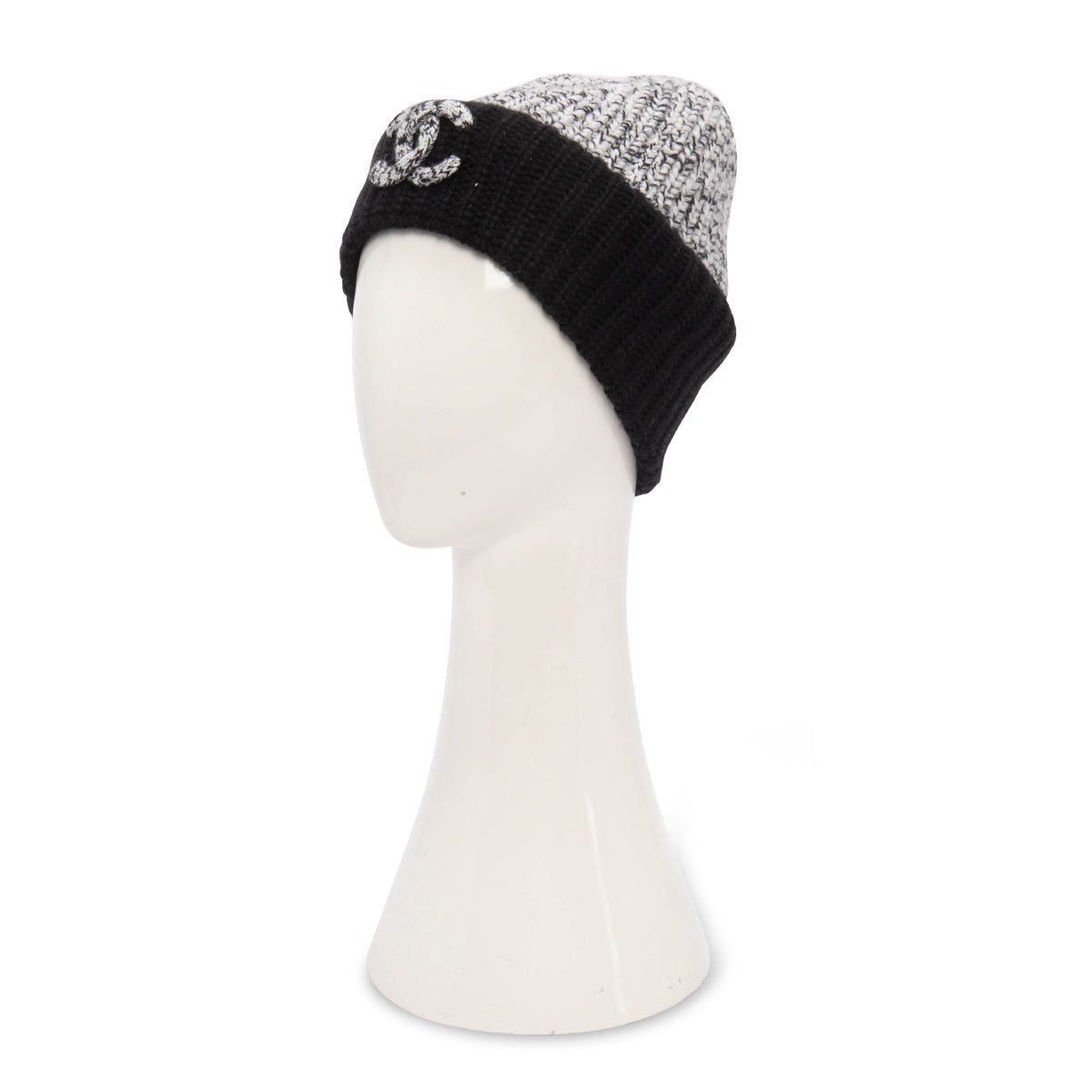 Chanel Black & White Cashmere Knit CC Beanie