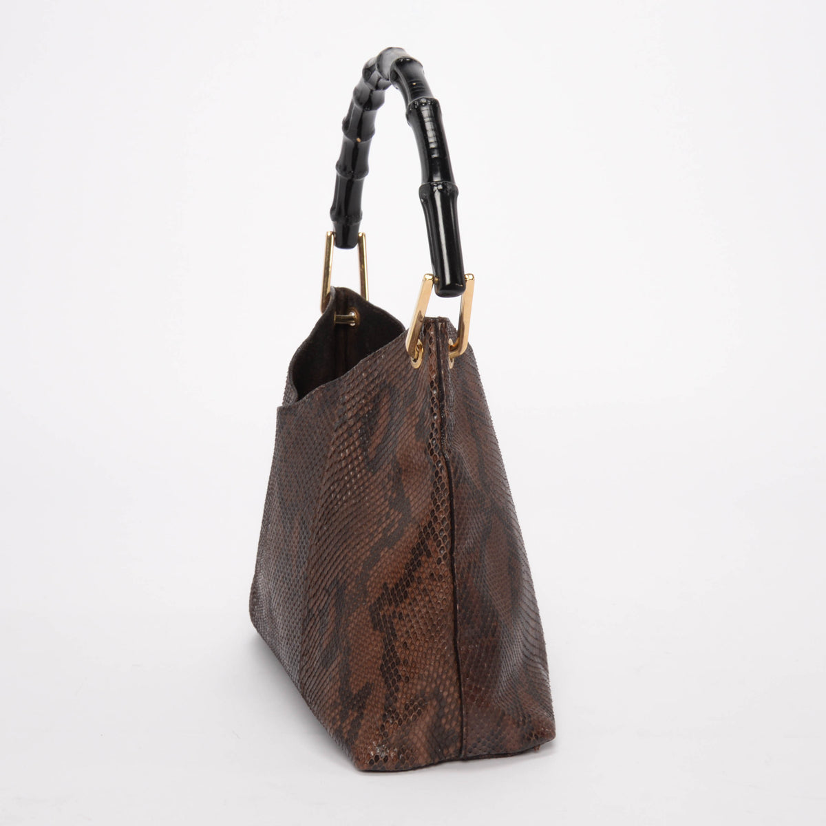 Gucci Brown Python Bamboo Shoulder Bag