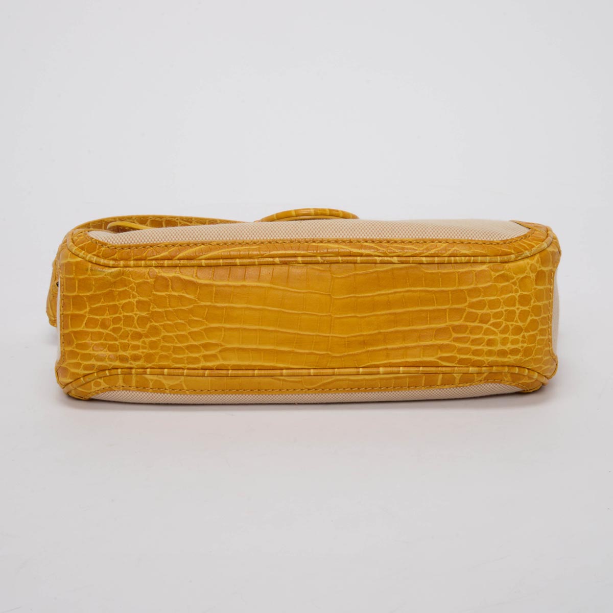 Celine Vintage Yellow Canvas Moc Croc Shoulder Bag