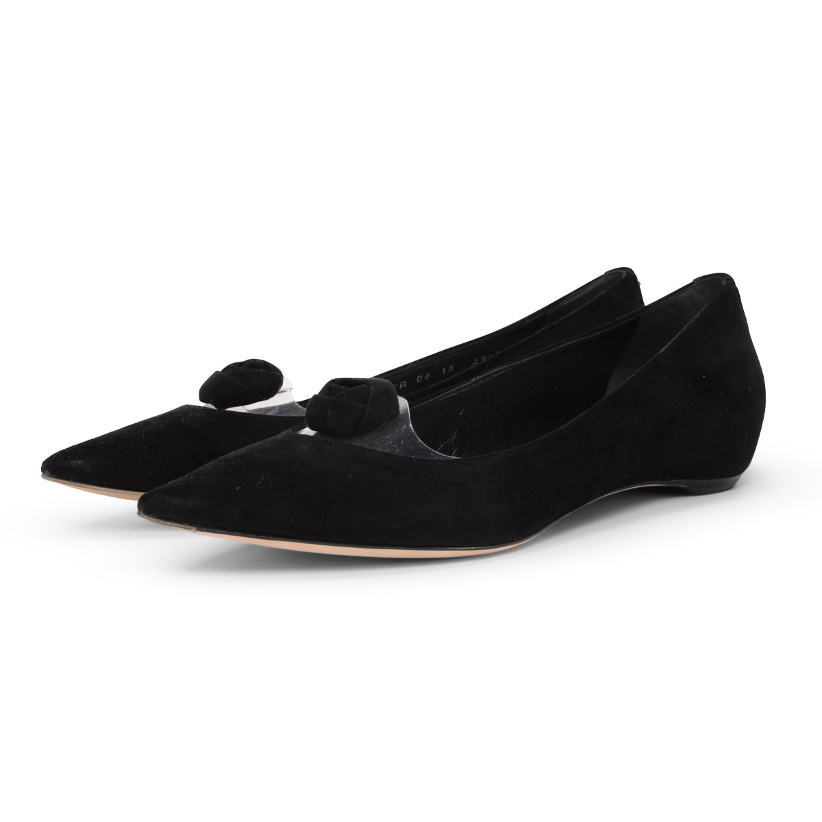 Dior Black Suede Rosette Flats 39.5