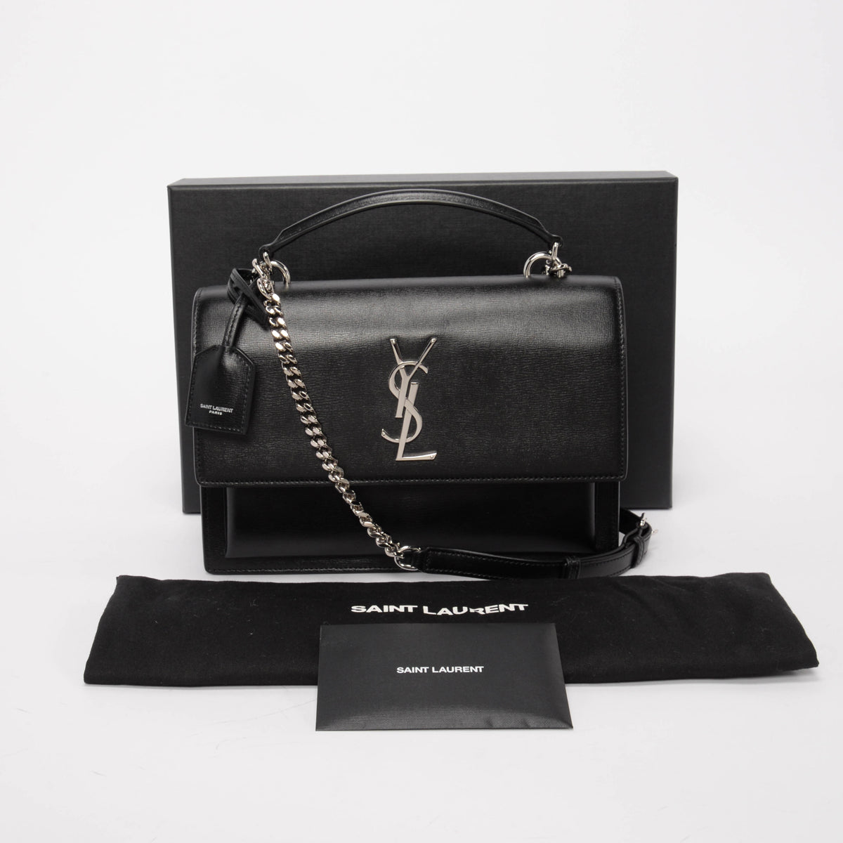 Saint Laurent Black Calfskin Medium Sunset Top Handle Bag
