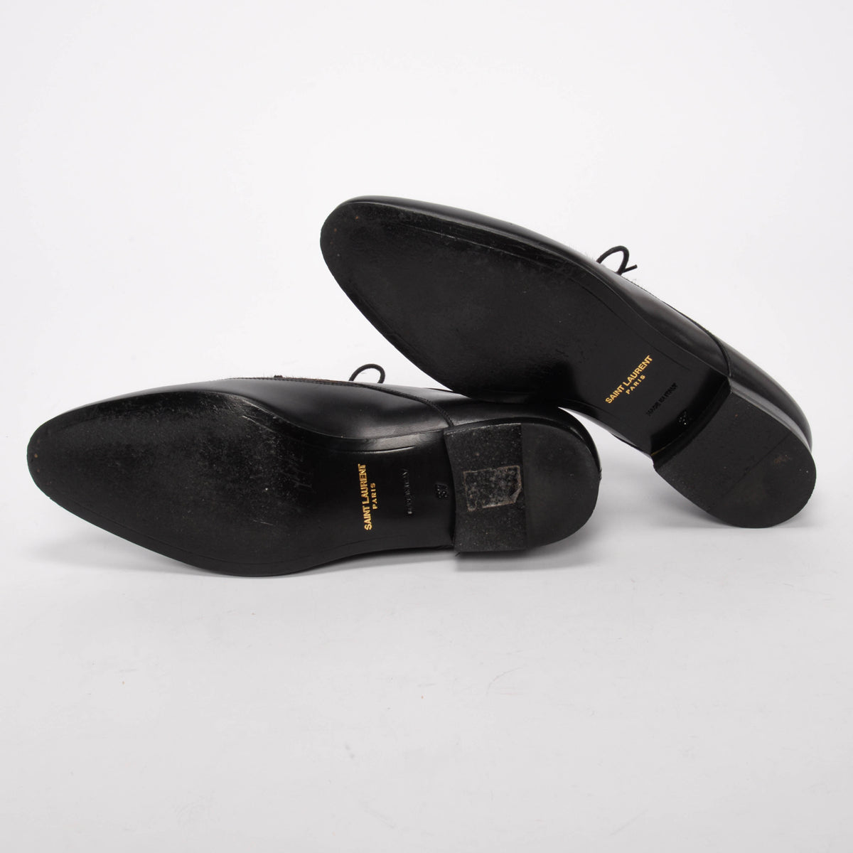 Saint Laurent Black Pony Hair Lace Up Oxfords 37