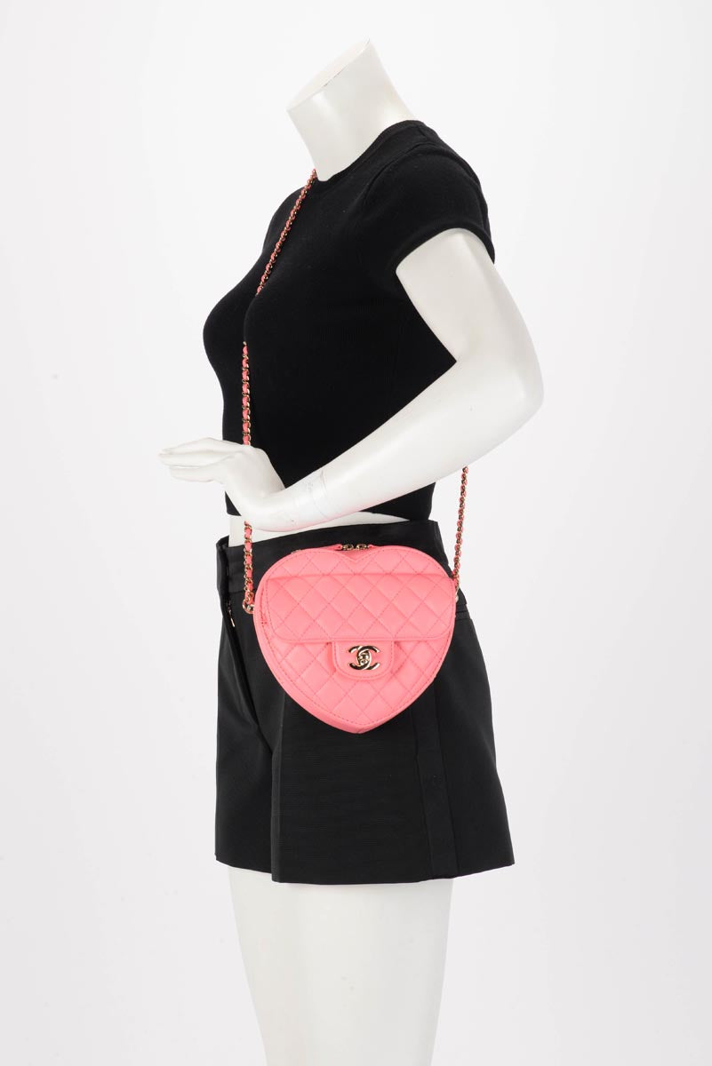 Chanel Pink Quilted Lambskin CC In Love Heart Bag