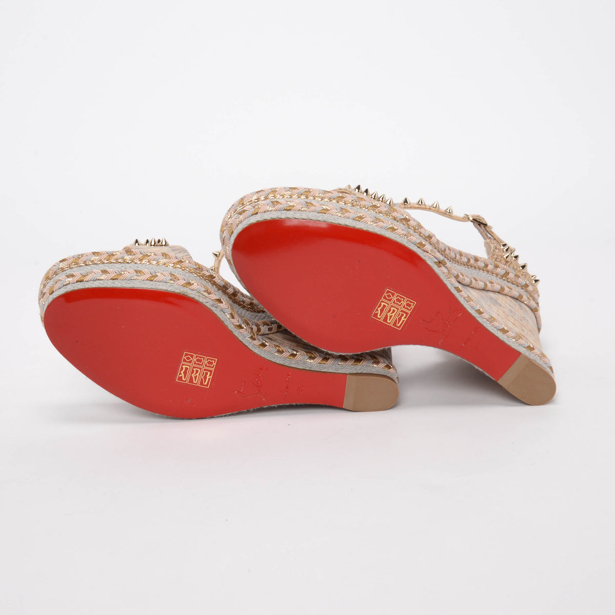 Christian Louboutin Gold Braided Madmonica Spiked Wedges 39