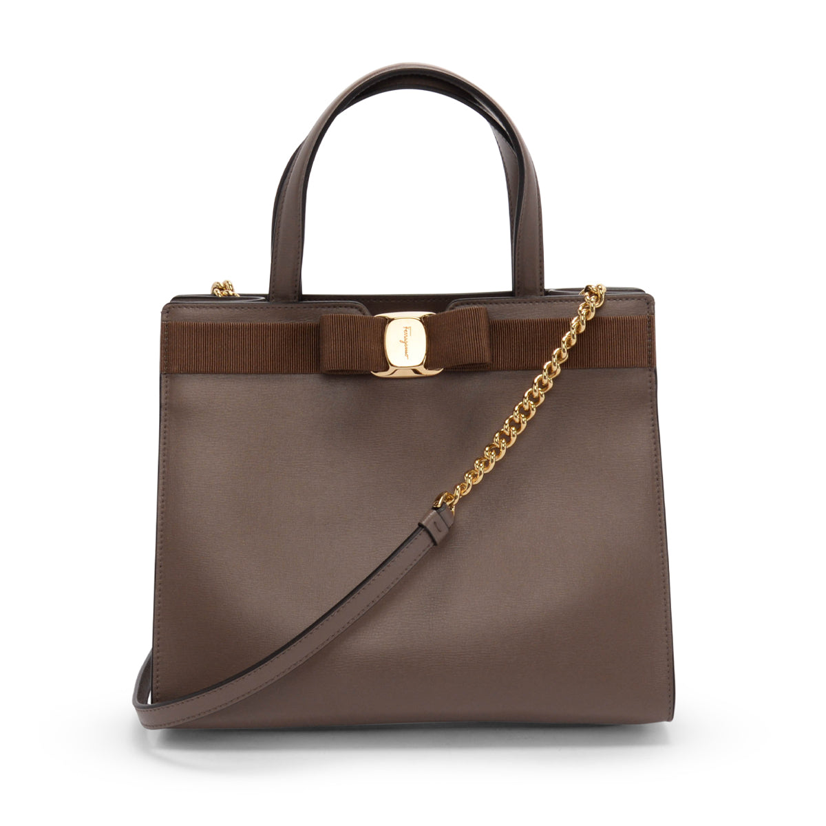 Ferragamo Taupe Calfskin Vara Bow Tote