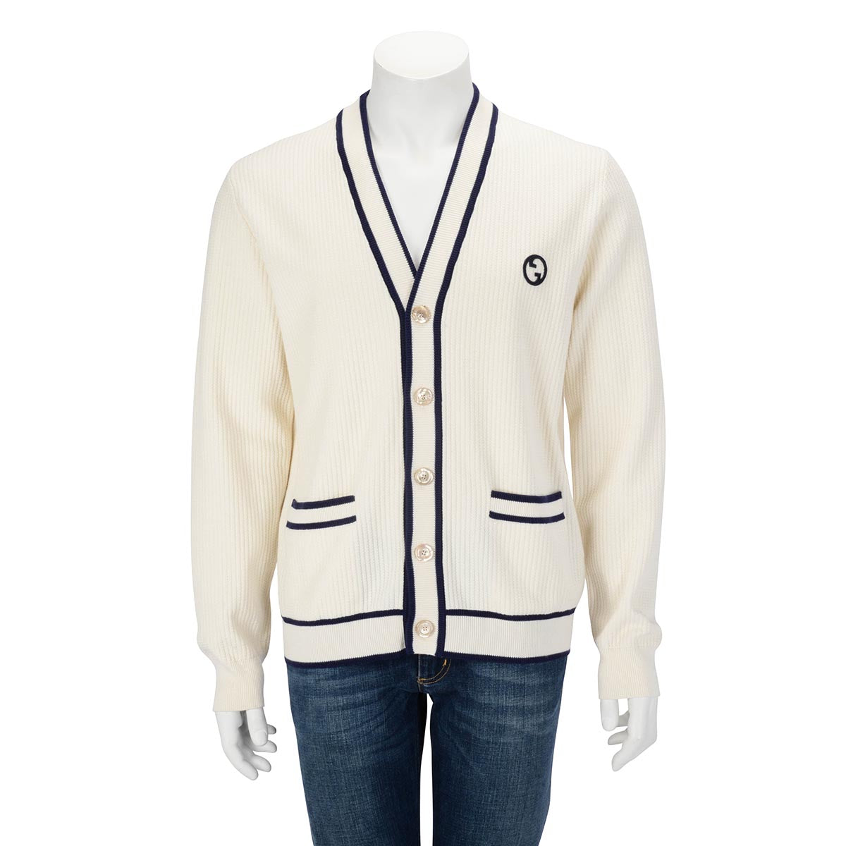 Gucci Cream Knitted GG Logo Patch Cardigan L