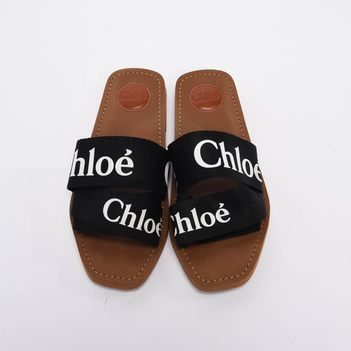 Chloe Black Linen Woody Slides 39