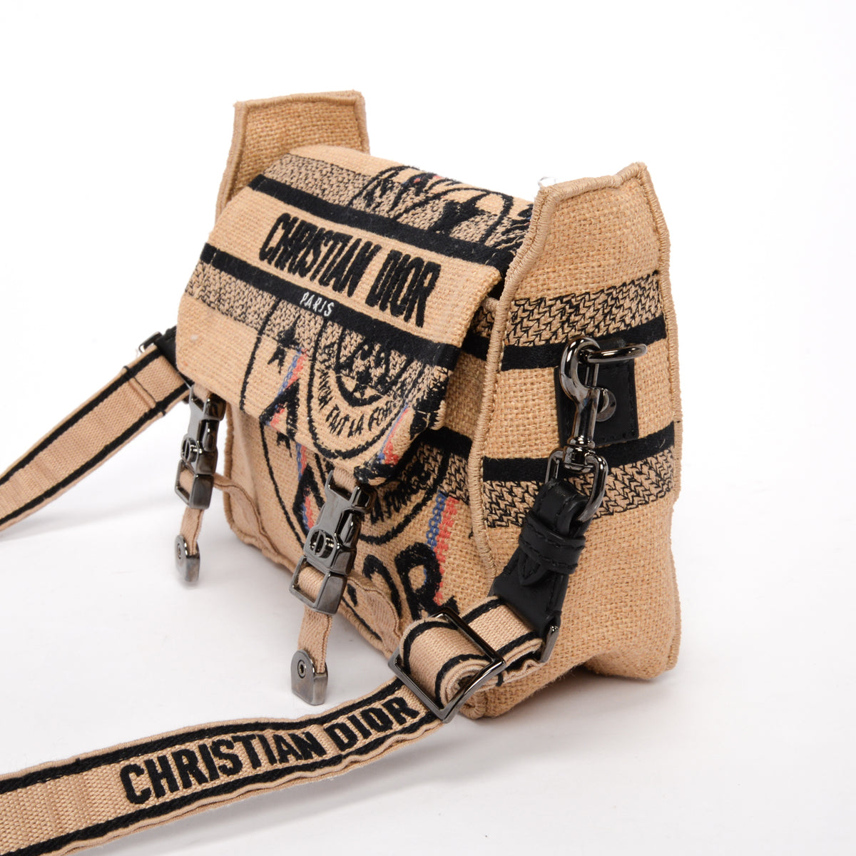Dior Beige Jute Canvas DiorCamp Messenger Bag
