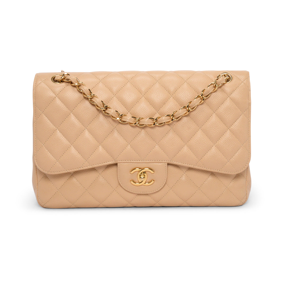 Chanel Beige Quilted Caviar Large Classic Flap Bag