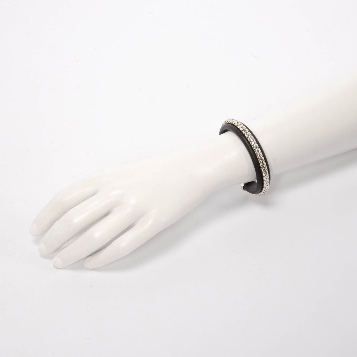 Bottega Veneta Black Leather & Silver Intrecciato Cuff