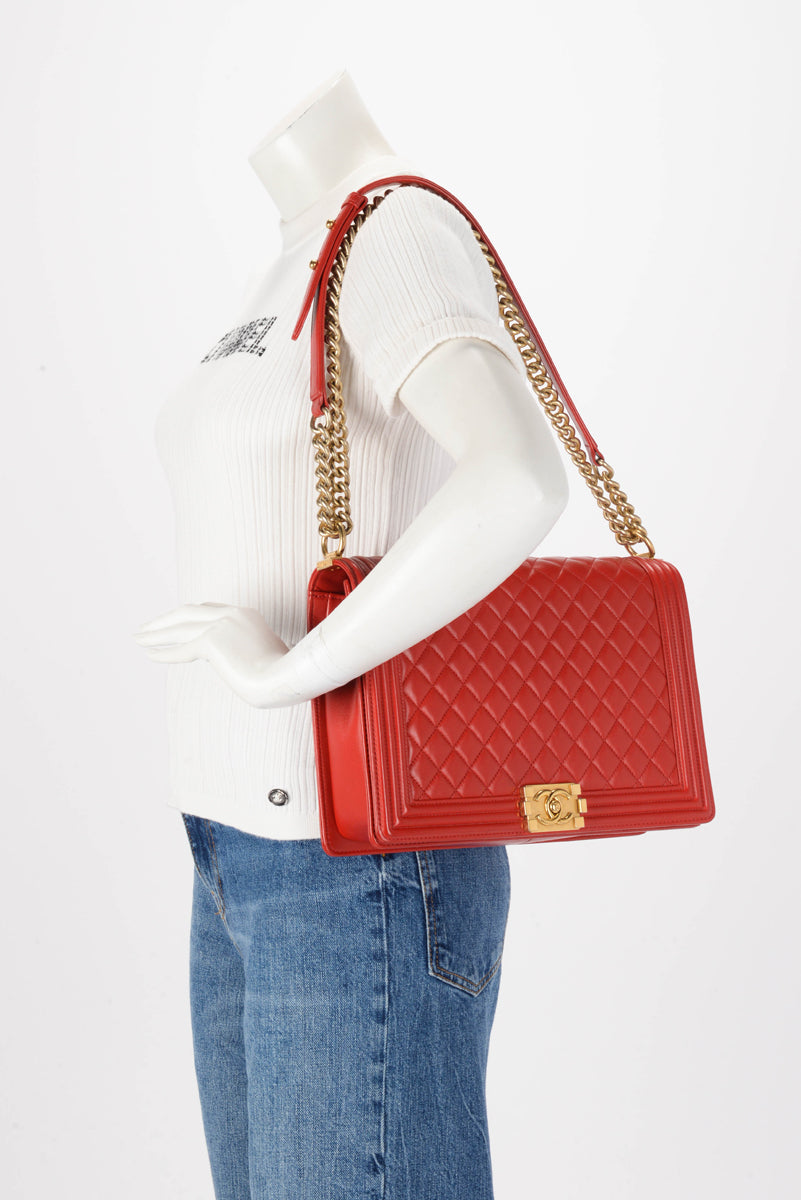 Chanel Red Quilted Lambskin Large Boy Bag