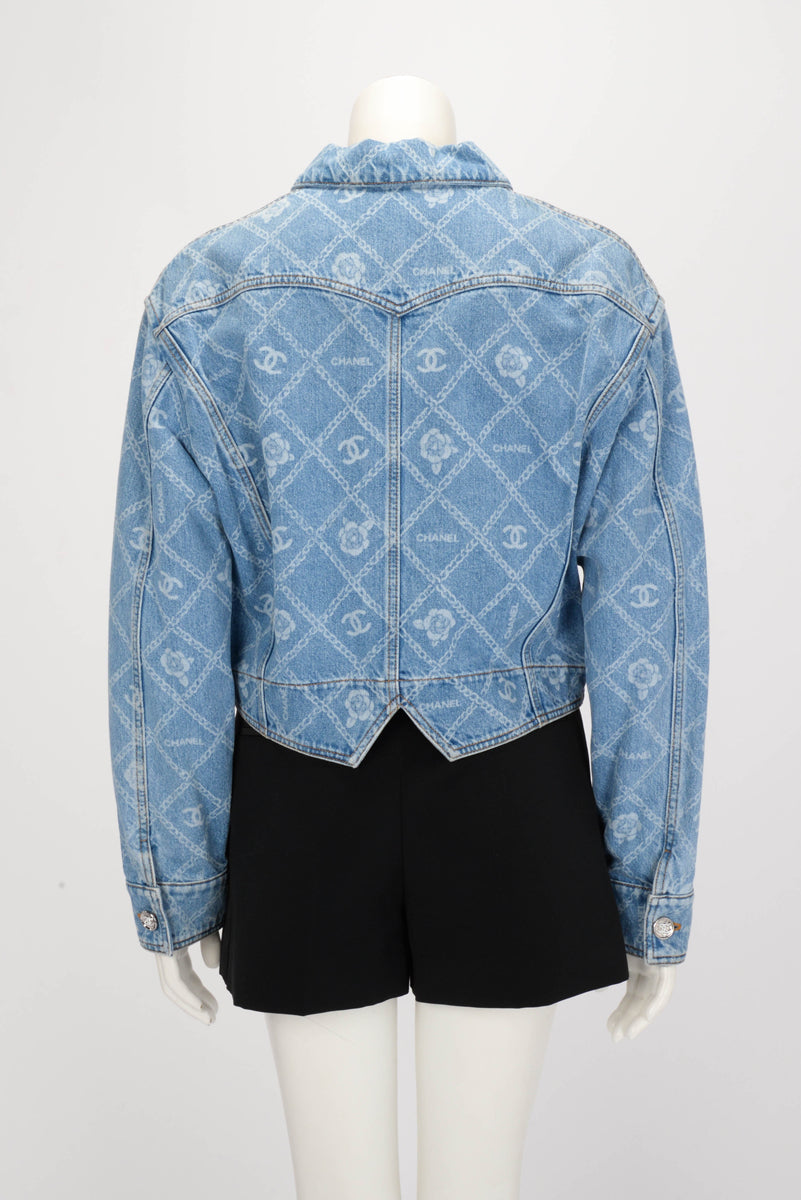Chanel Blue Denim CC Camellia Jacket FR 38