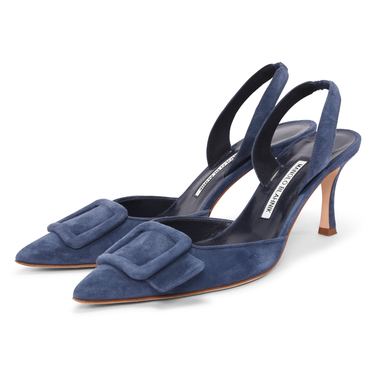 Manolo Blahnik Blue Suede Maysli Buckle Slingbacks 39.5