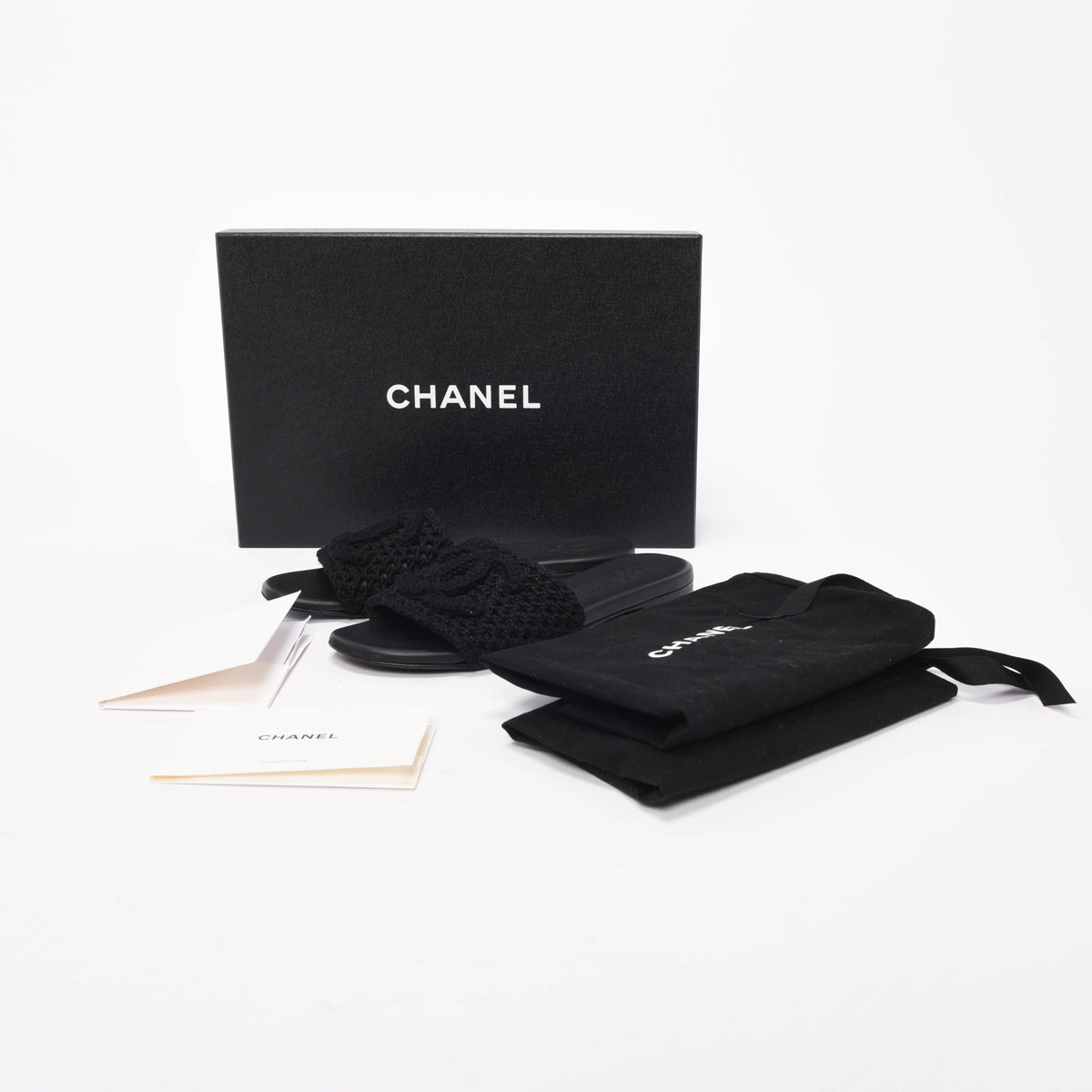 Chanel Black Crochet Knit CC Slides 35