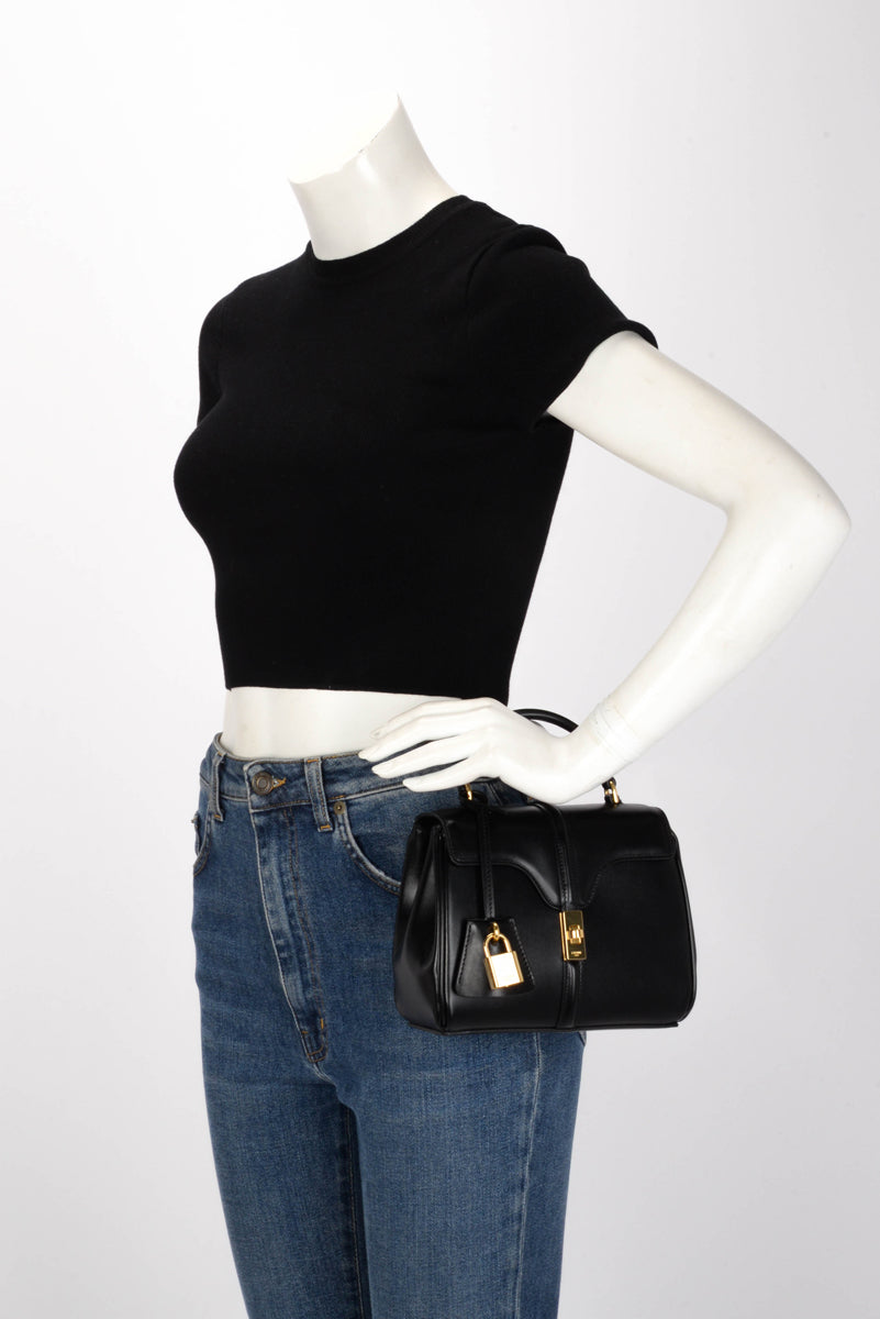 Celine Black Satinated Calfskin Mini 16 Bag