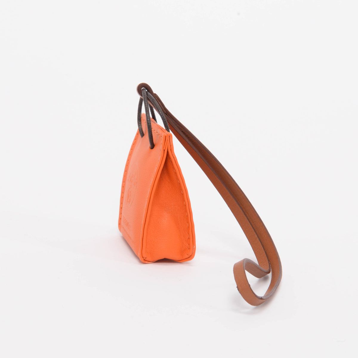 Hermes Orange Milo Lambskin Shopping Bag Charm