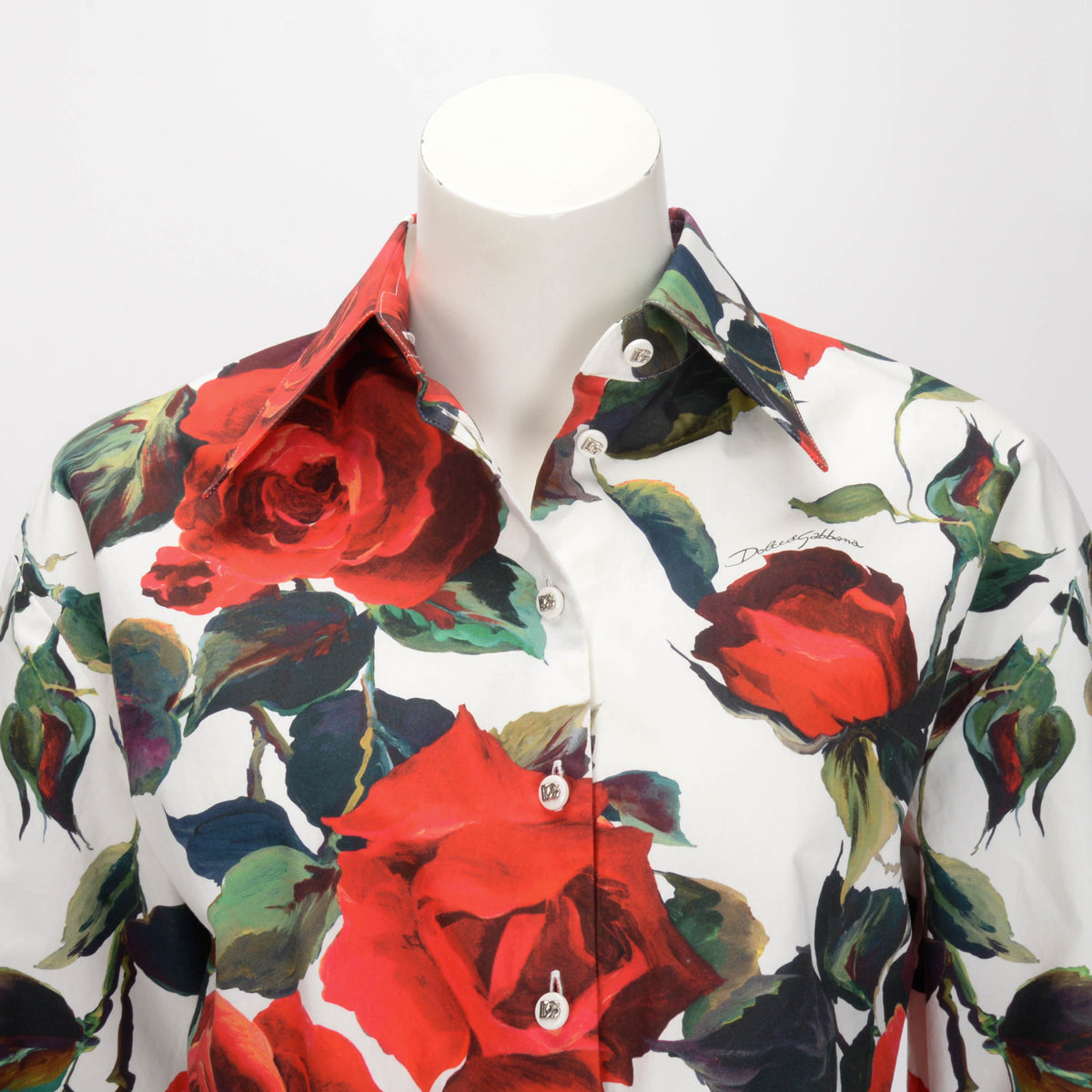Dolce & Gabbana White Cotton Rose Print Shirt & Shorts 38