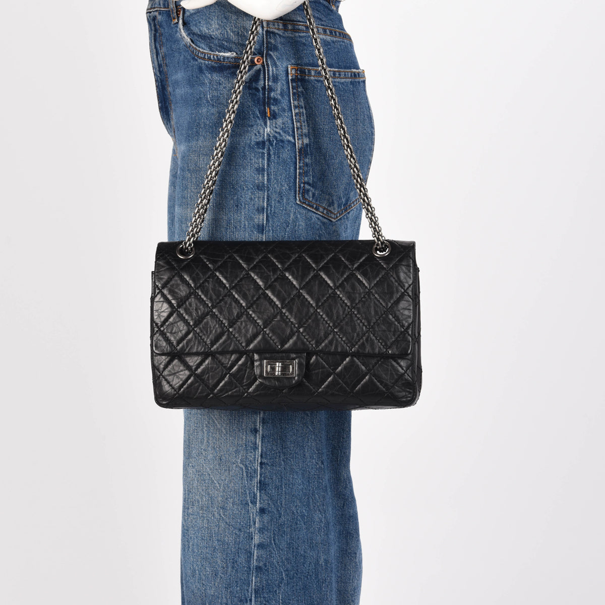 Chanel Black Aged Calfskin 2.55 Reissue 226 Flap Bag
