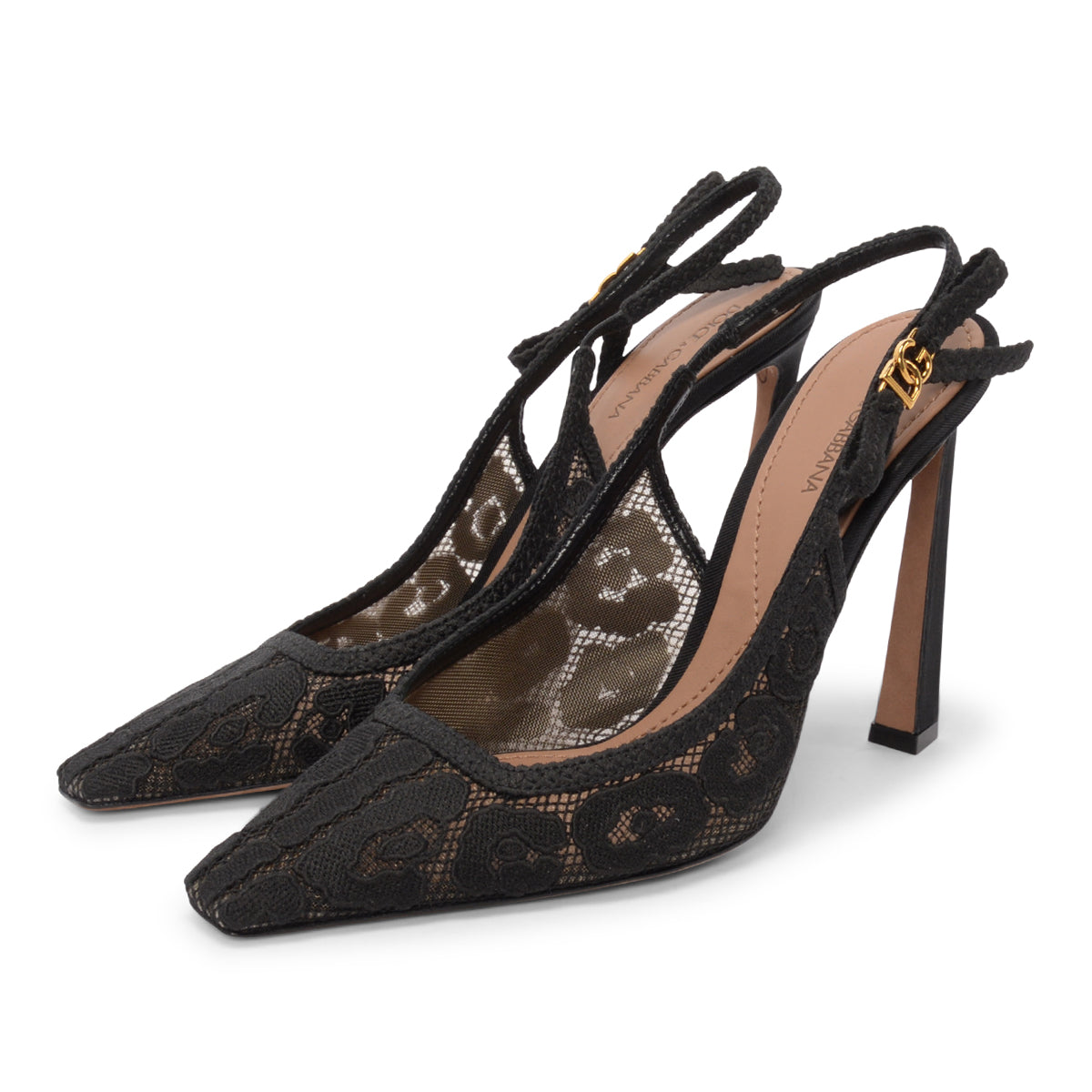 Dolce & Gabbana Black Leopard Lace Slingback Pumps 39
