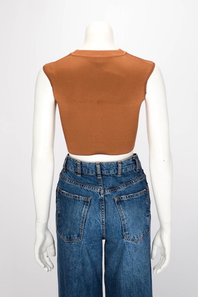 Hermes Brun Noisette Double Sided Silk Knit Crop Top FR 38