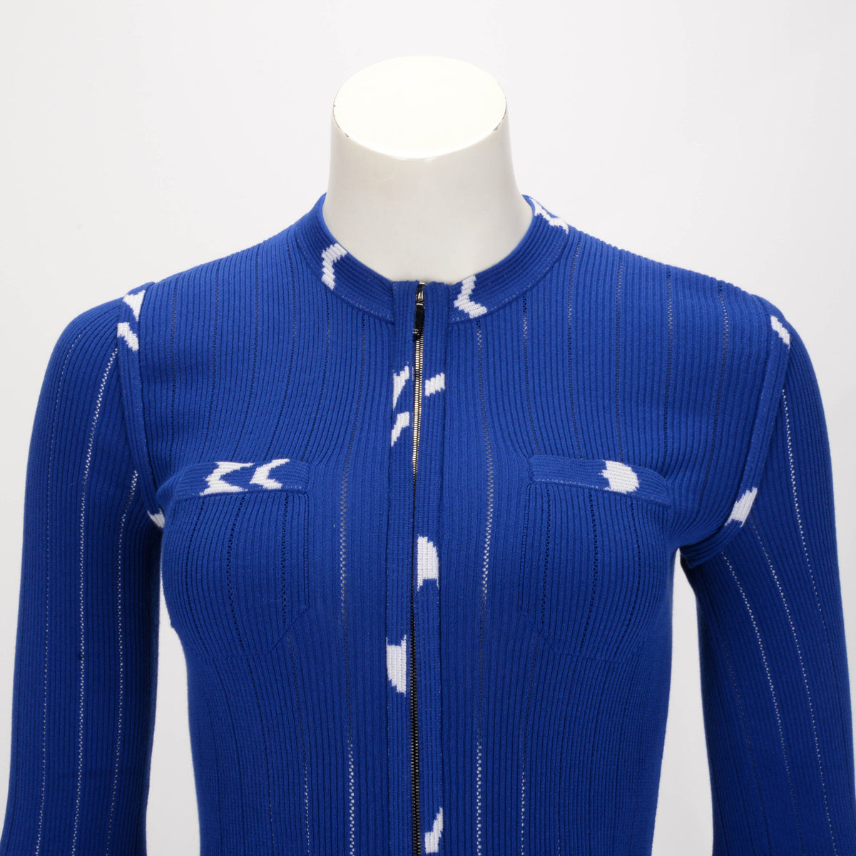 Chanel Blue & White Knit Pleated Zip Dress FR 36
