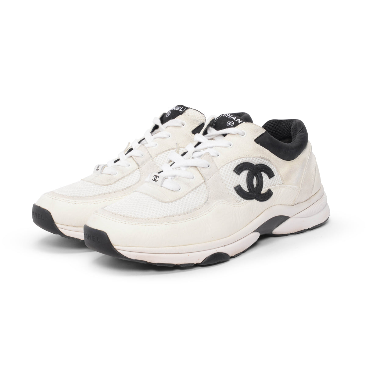 Chanel White & Black Mixed Fibers CC Sneakers 42