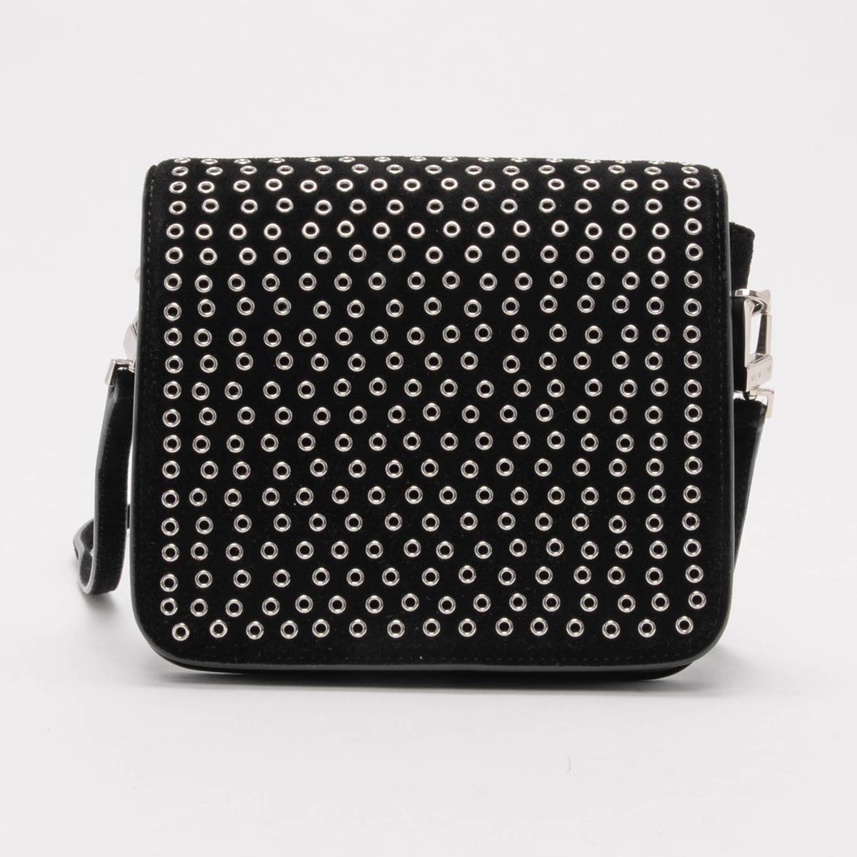 Alaia Black Suede Silver Eyelet Cross Body Bag