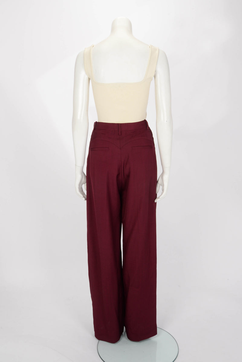 Victoria Beckham Burgundy Crepe Wide Leg Pants UK 8