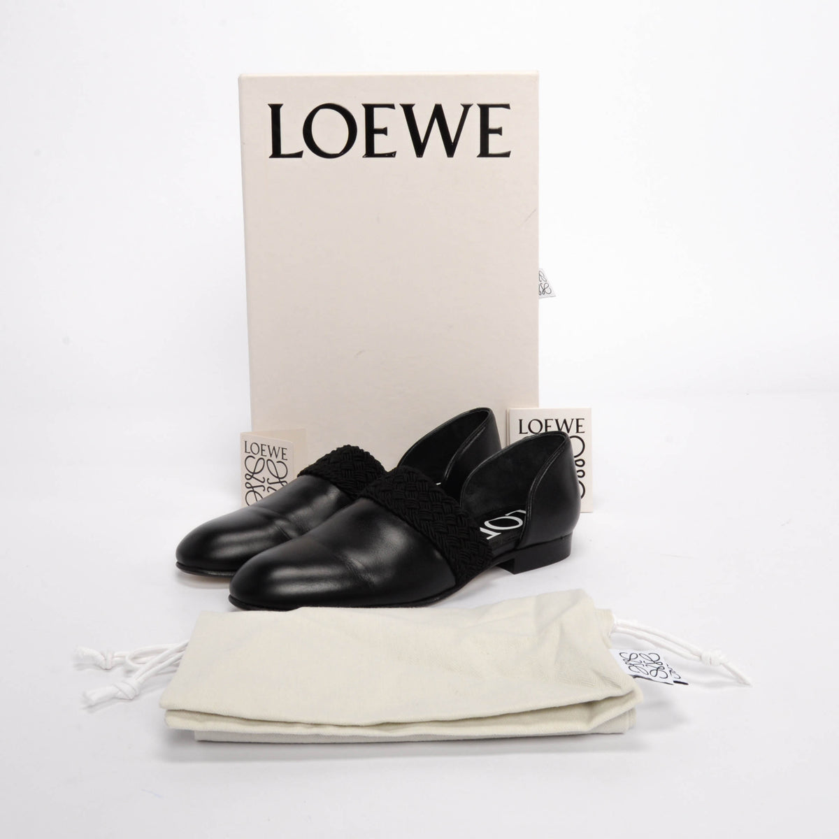 Loewe Black Leather Flex Braided D'orsay Flats 36