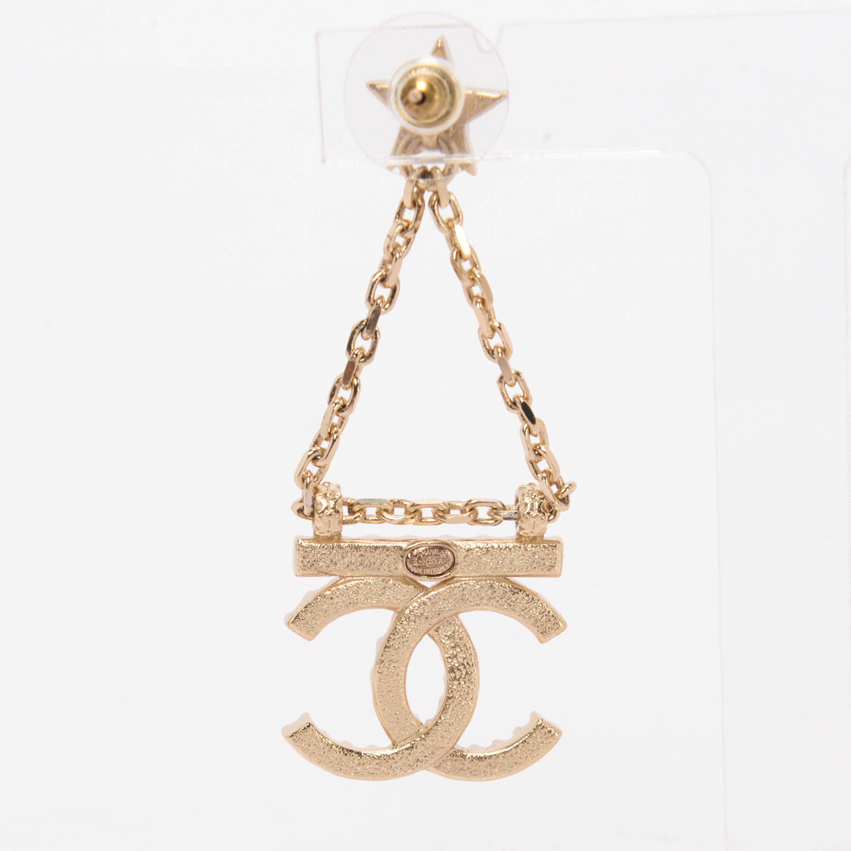 Chanel Light Gold Crystal Star Drop CC Earrings