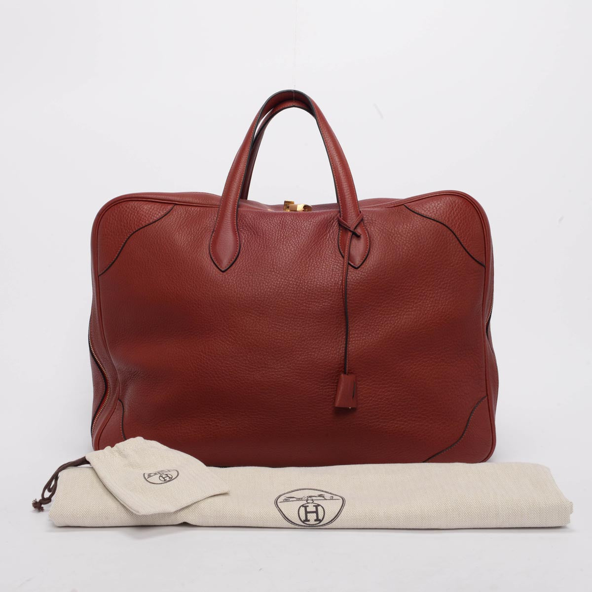 Hermes Rouge H Clemence Victoria Travel Bag 50